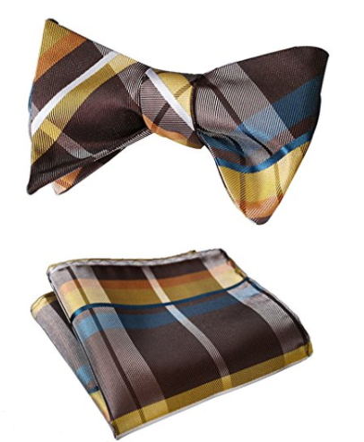 SetSense Men's Check Jacquard Wedding Party Self Bow Tie Pocket Square Set - Socksn'Ties