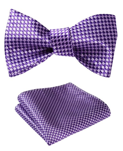 SetSense Men's Check Jacquard Wedding Party Self Bow Tie Pocket Square Set - Socksn'Ties