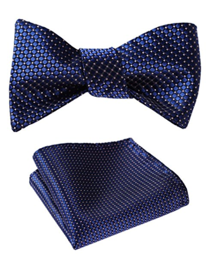 SetSense Men's Check Jacquard Wedding Party Self Bow Tie Pocket Square Set - Socksn'Ties