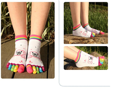 Easting 6 Pair Women Cartoon Five Fingers Trainer Toe Ankle Socks - Socksn'Ties