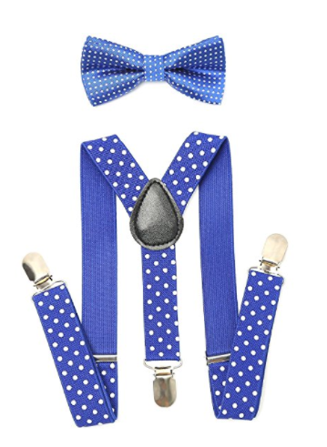 Bowtie Set color azul-blanco- Adjustable Length 1 Inches Suspender with Bow Tie Set for Boys and Girls by AWAYTR - Socksn'Ties