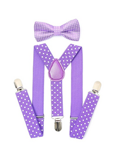 Bowtie Set color morado- Adjustable Length 1 Inches Suspender with Bow Tie Set for Boys and Girls by AWAYTR - Socksn'Ties