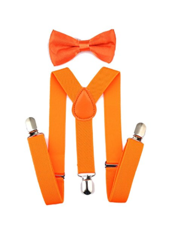 Bowtie Set color naranja- Adjustable Length 1 Inches Suspender with Bow Tie Set for Boys and Girls by AWAYTR - Socksn'Ties