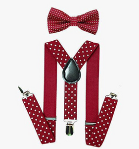 Bowtie Set color vino- Adjustable Length 1 Inches Suspender with Bow Tie Set for Boys and Girls by AWAYTR - Socksn'Ties