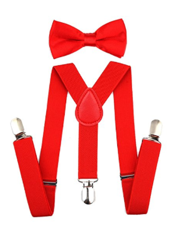 Bowtie Set de color rojo- Adjustable Length 1 Inches Suspender with Bow Tie Set for Boys and Girls by AWAYTR - Socksn'Ties