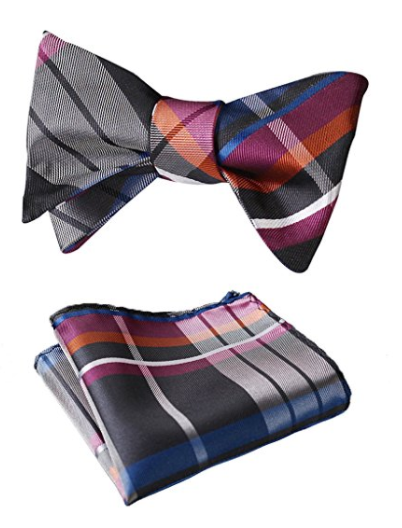 SetSense Men's Check Jacquard Wedding Party Self Bow Tie Pocket Square Setv - Socksn'Ties