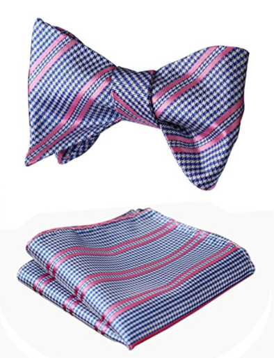 SetSense Men's Check Jacquard Wedding Party Self Bow Tie Pocket Square Set - Socksn'Ties