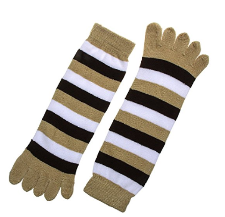 Posher TM FL6 Girls Stripe Elastic Five Fingers Toe brown Socks - Socksn'Ties