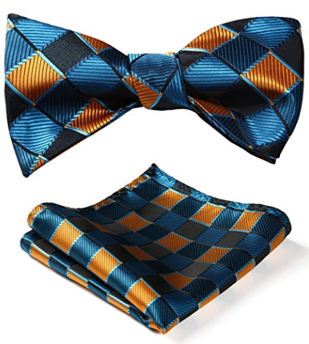 SetSense Men's Check Jacquard Wedding Party Self Bow Tie Pocket Square Set - Socksn'Ties