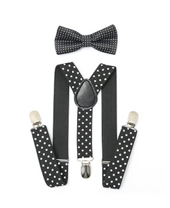 Bowtie Set color negro-blanco- Adjustable Length 1 Inches Suspender with Bow Tie Set for Boys and Girls by AWAYTR - Socksn'Ties